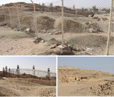 السياج الحديدي المحيط بالموقع، والسياج المحيط بالبئر