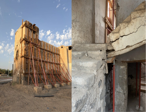 سقالات داعمة للأسقف والعناصر المعمارية المتبقية