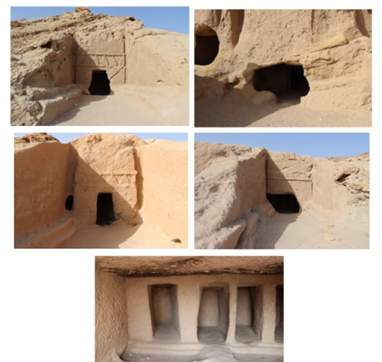 المساكن والمقابر المنحوتة داخل الجبال في الموقع