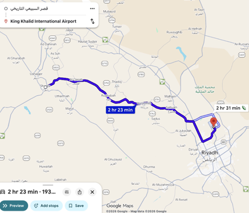 مسافة أقرب مطار إلى الموقع