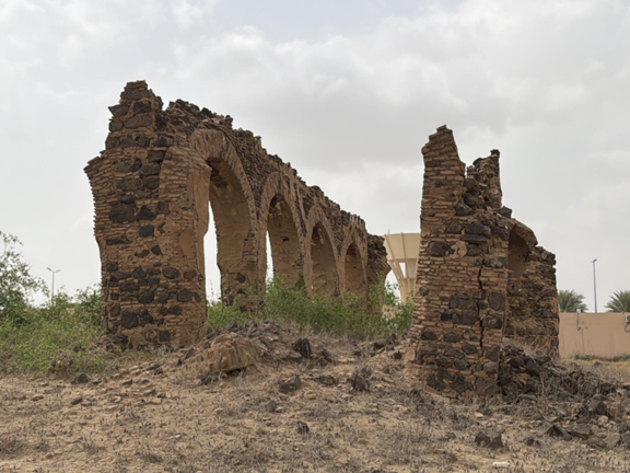  بقايا مسجد، يظهر فيه وجود أعمدة ضخمة تحمل أقواسًا متعامدة ومتوازية