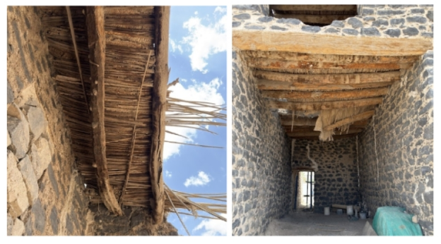 التفاصيل المعمارية للغرف المسقوفة بجذوع النخيل وطبقات العزل التقليدية