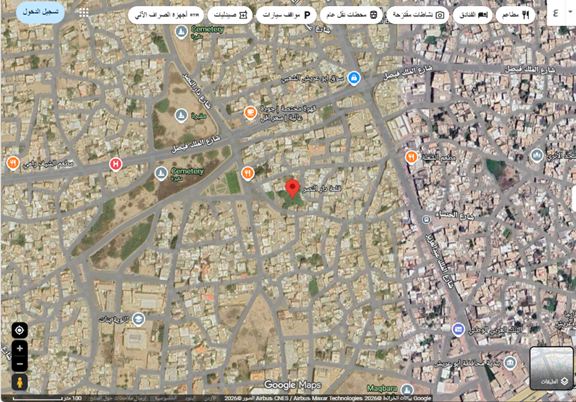 صورة توضيحية لشبكة الطرق المؤدية لقلعة دار النصر (قلعة أبو عريش) من موقع Google Maps