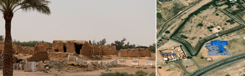 موقع البيوت الطينية، وجانب من البيوت بجوار القصر
