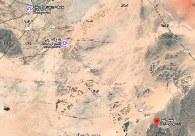 الصورة الجوية للقصر، تظهر موقعه بالنسبة للمواقع المحيطة