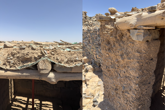استخدام مزيج تقليدي من الطين والتبن والحصى في الأسقف العليا