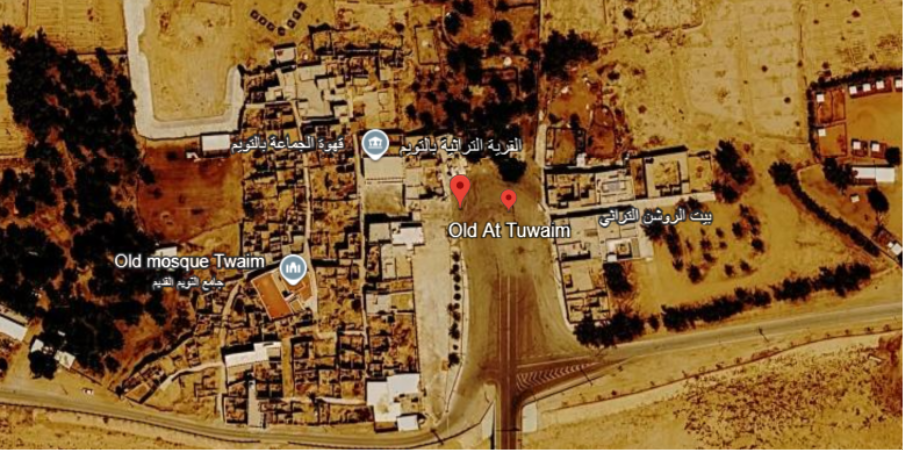 صورة جوية للقرية التراثية بالتويم من خرائط جوجل الجوية