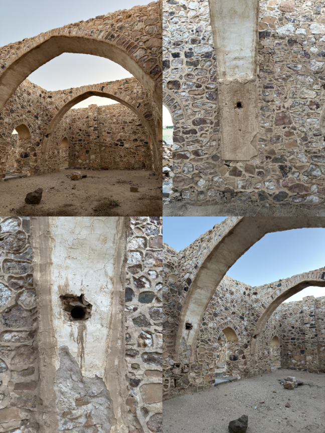 القوسين الجداريين مع الحفر المتقابلة الخاصة بالعوارض الخشبية الساندة