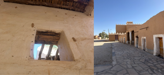 بساطة التكوين المعماري ونقوش في أعلى النوافذ لمباني القرية